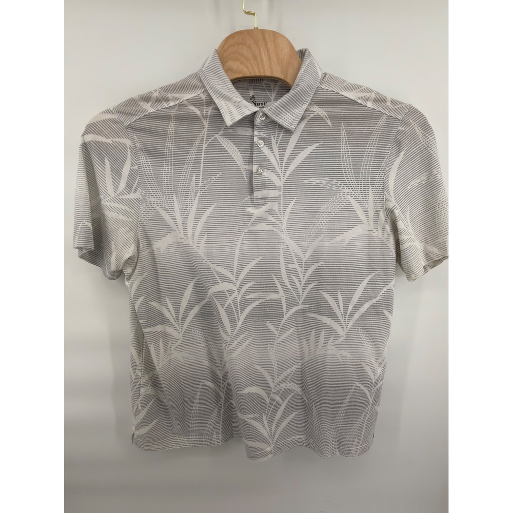 Nat Nast Luxury Originals Polo Shirt Mens XL Grey Tropical Leaf Print SS